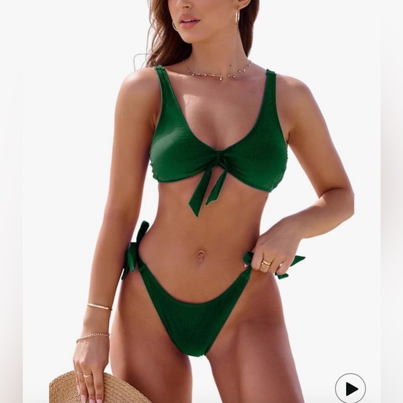 Rajputana Other - Emerald Green Tie-Front Top Cheeky Side Tie Bottoms Sexy Bikini Set Small NWT